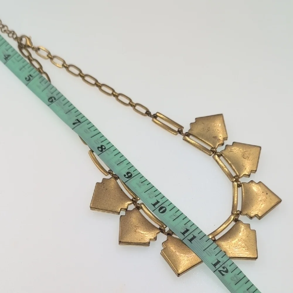 Stella & Dot Gold and Green Art Deco Necklace